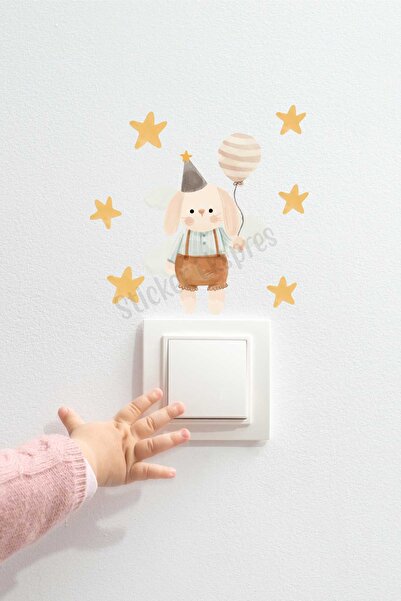 Sticker Ekspres Eğlenceli Tavşan Ve Yıldızlar P10 Priz Sticker