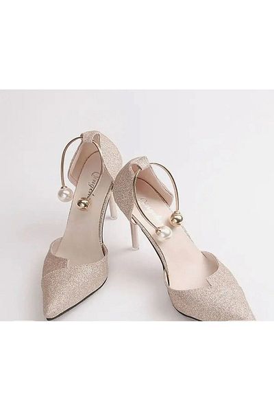 Emtory Home Accesoriu pentru pantofi stiletto - Catarama pentru pantofi cu toc - Dantela de pantofi cu perle aurii - 2 buc