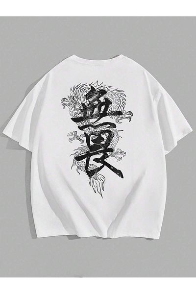 Jose Clothing Μπλουζάκι Unisex Λευκό εμπριμέ από οργανικό βαμβάκι Oversize Cut