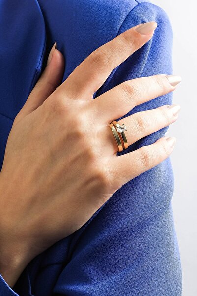 ADOR Altın Alyans Tektaş Twin Yüzük