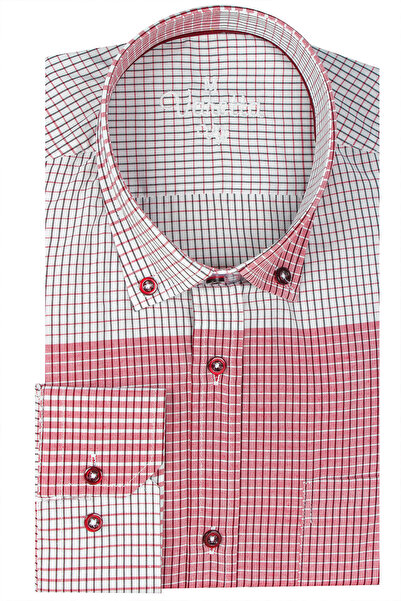 Varetta Ανδρικό λευκό ζεστό ροζ καρό μακρυμάνικο πουκάμισο με τσέπες