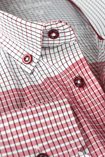 Varetta Ανδρικό λευκό ζεστό ροζ καρό μακρυμάνικο πουκάμισο με τσέπες