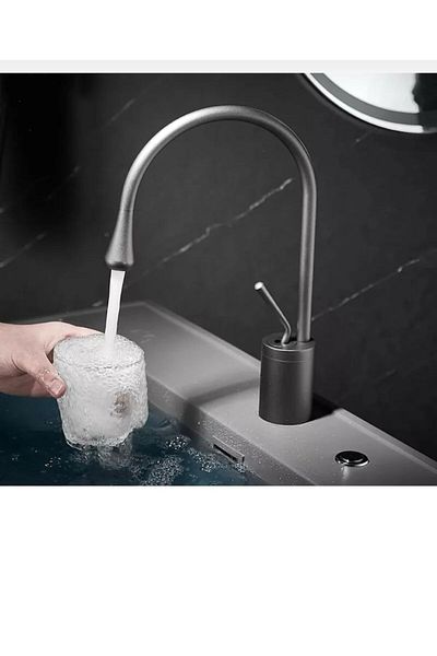 İSAOĞLU YAPI Black Washbasin Faucet Black Bathroom Tap Drop Design Washbasin Fixture