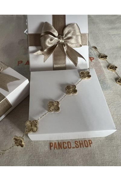 PANCO SHOP ACCESSORIES JEWELRY 18K Altın Kaplama Paslanmaz Çelik Kararmaz  Bileklik Kararmaz Çift Taraflı Yonca Bileklik