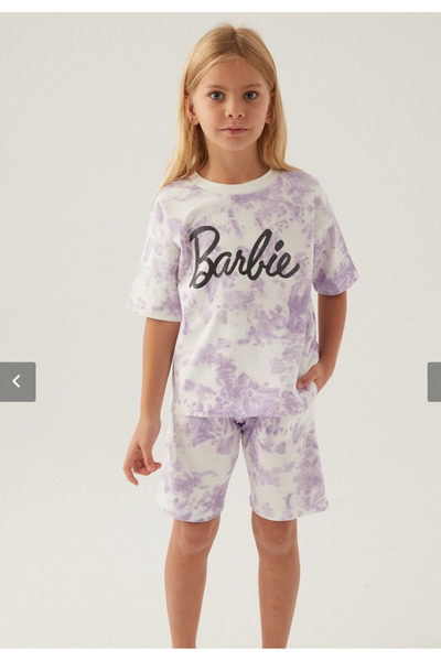 Barbie Girl's Licensed Barbie Lilac Batik Patterned 2 Thread 100% Cotton Bermuda Set