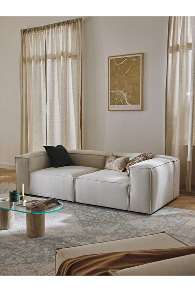 S Home Design Concept Frida 2 Modüler Ikili Kanepe Koltuk, Keten, Kırık Beyaz 210 Cm