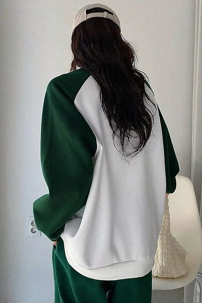 npLStore Unisex Yourself Printed Arms Green Oversize φούτερ με κουκούλα