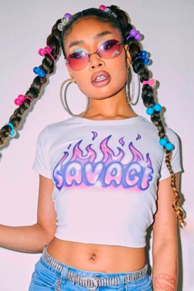 Gofeel Y2k Savage Fire Detail Half T-Shirt Crop