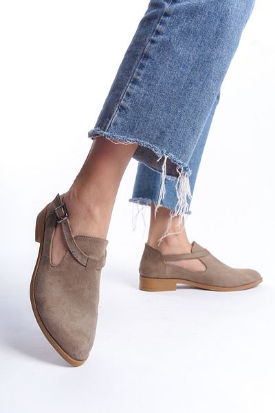 Moda Değirmeni Pantofi ocazional cu cataramă pentru femei, piele de căprioară, BG1011-112-0002