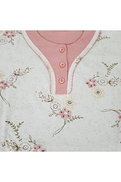 Gülfirik Tasarım Yavruağzı Colorful Cotton Combed Fabric Floral Patterned Short Sleeve Summer Women's Pajamas Set