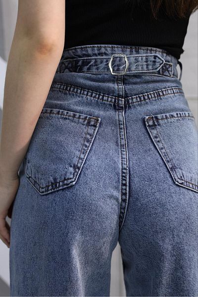 LİMABEL Spălarea zăpezii cu cataramă albastră, cu croiala largă, cu picior lat, blugi largi, blugi, pantaloni largi pentru femei