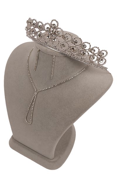 Hayalperest boncuk Lade Stylish Crystal Jewelled Evening Dress Necklace Earring Set And Thin Leaf Bridal Crown