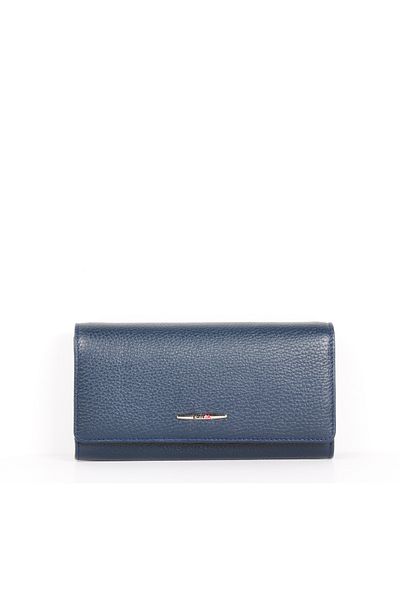 Eminsa Navy Blue Genuine Leather Women's Magnetic Cover Wallet