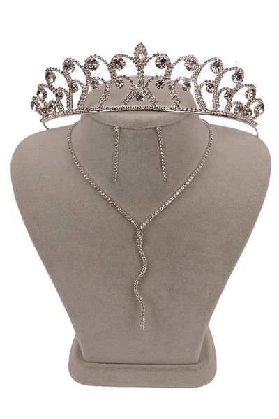 Hayalperest boncuk Venus Stylish Crystal Jewelled Wavy Evening Dress Necklace and Rose Bridal Crown Set