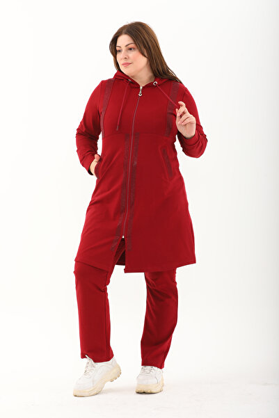 WestBound Women's Stone Detailed Zippered Hooded Tracksuit Set