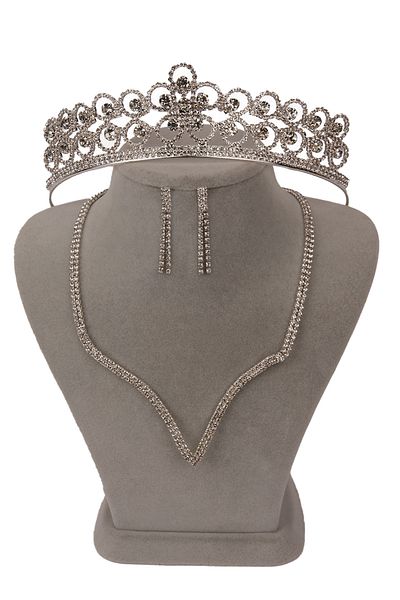 Hayalperest boncuk Vendi Crystal Jewelled Evening Dress Necklace Earring Set And Flower Bridal Crown