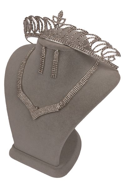 Hayalperest boncuk Vera Crystal Stone Evening Dress Necklace Earring Set And Thin Leaf Bridal Crown