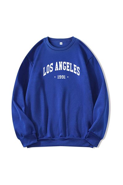 Ginevra Hanorac unisex cu gât crew cu imprimeu Los Angeles, supradimensionat, cu tăietură largă