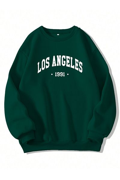 Ginevra Φούτερ Unisex Crew Neck Los Angeles με στάμπα Oversize Loose Cut Fleece φούτερ