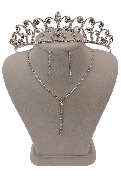 Hayalperest boncuk Damla Stylish Crystal Jewelled Evening Dress Necklace Earring Set And Leaf Bridal Crown