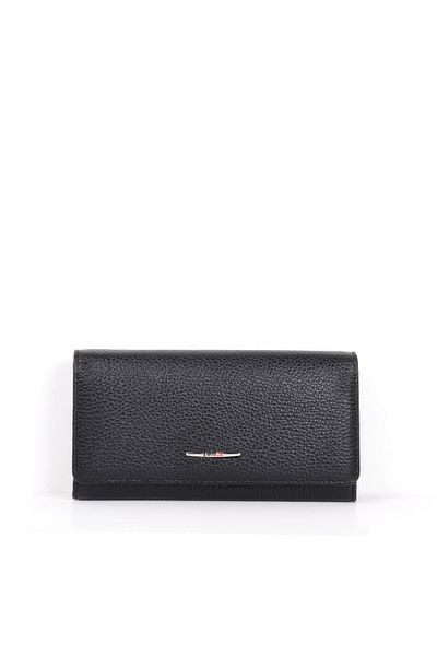 Eminsa Black Genuine Leather Women's Magnetic Cover Wallet