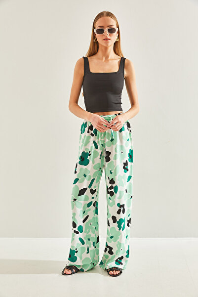 Bianco Lucci Women's Patterned Viscose Trousers with Elastic Waist60101053