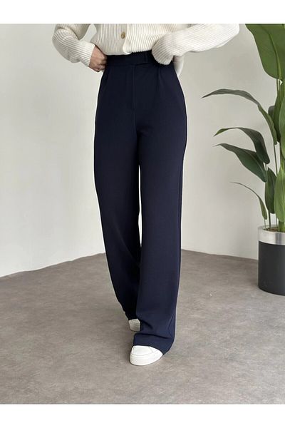 HARMONY GLOBAL Women's Full Lycra Crepe Fabric Palazzo Trousers with Elastic Waist and Velcro
