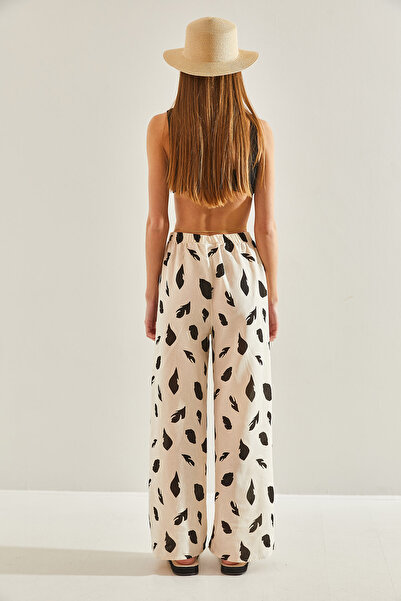 Bianco Lucci Women's Elastic Waist Patterned Linen Trousers60101056