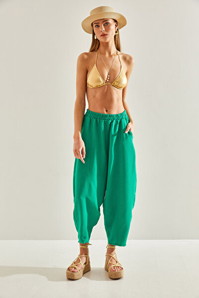 Bianco Lucci Women's Elastic Waist Pocket Linen Trousers60101050