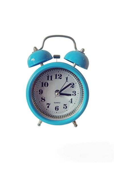 ByKurt Metal Çıngıraklı Zilli Masa Saati Çalar Saat Mavi