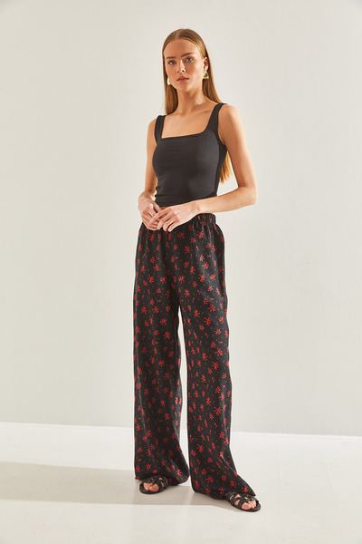 Bianco Lucci Women's Patterned Viscose Trousers with Elastic Waist60101053