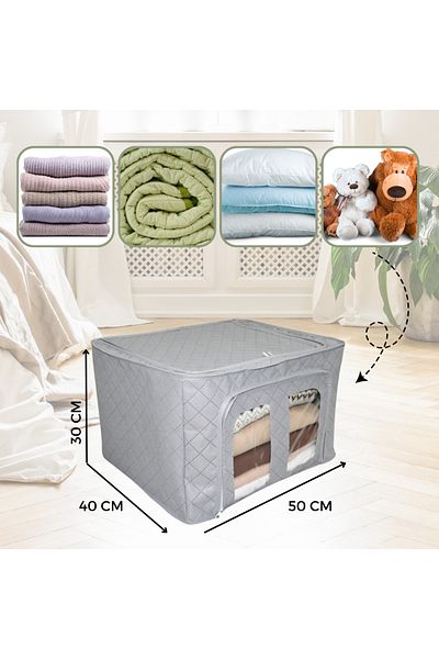chibi 3 Pieces Windowed Steel Support Front Opening Gray Closet Organizer Storage Box with Wire Storage 40x50x30