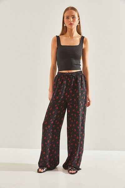 Bianco Lucci Women's Patterned Viscose Trousers with Elastic Waist60101053