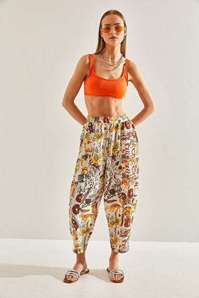 Bianco Lucci Dámské více vzorované plátěné kalhoty s elastickými kapsami v pase60101058