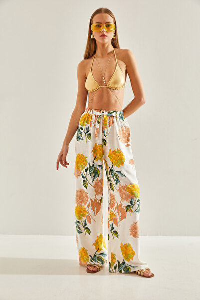 Bianco Lucci Women's Elastic Waist Patterned Linen Trousers60101056