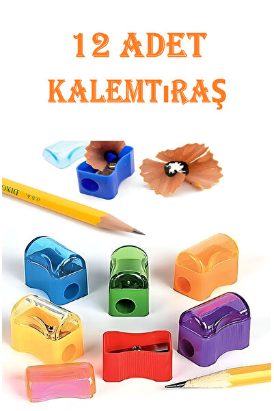 GÜZELYÜZ AVM 12 Adet Mini Hazneli Kalemtıraş Kapaklı Kalem Açacağı Kalemtraş