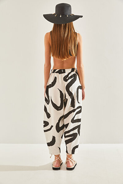 Bianco Lucci Dámské plátěné kalhoty s elastickou kapsou v pase60101054