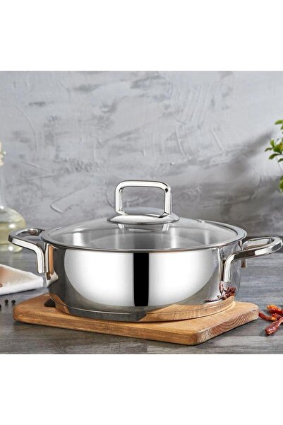 ERGENÇLER Falez Vento 3-Piece Steel Pan Set with Extra Thick Glass Lid - Small Size (16-18-20cm)