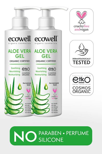 Ecowell Aloe Vera Gel - 200ml 2 PCS Organic & Vegan Soothing After Sun Moisturizer Relaxing