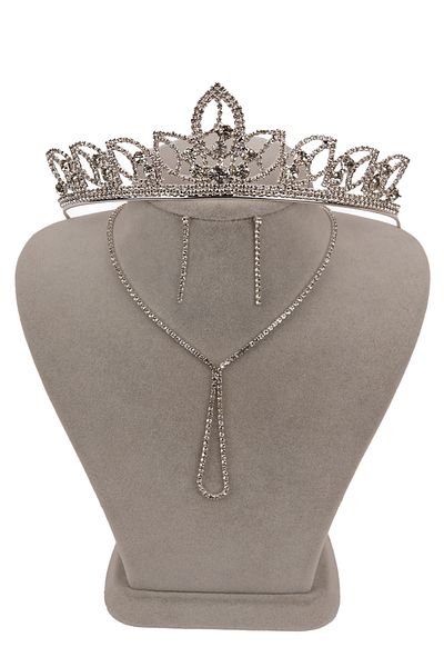Limelia Lade Model Shiny Stylish Crystal Stone Evening Dress Necklace Earring Set Leaf Bridal Crown