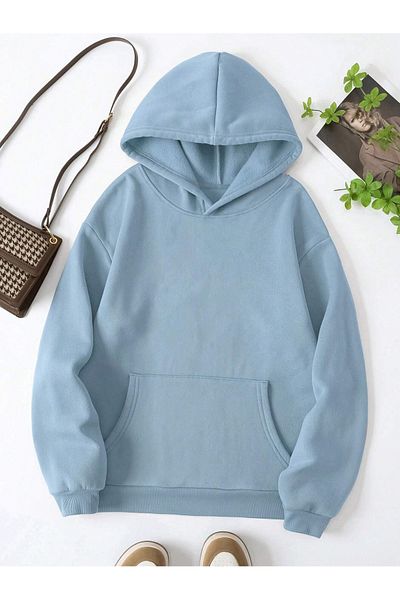 BEETON Χειμερινό φούτερ Starry Night 3 Thread Thick - Baby Blue Printed Oversize Hooded Hoodie