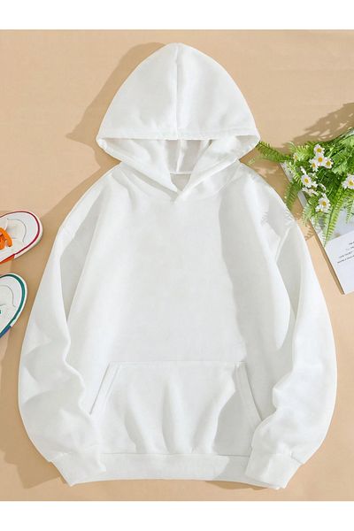 BEETON London Be True 3 Thread Thick Winter Sweatshirt - White Printed Oversize Hooded Hoodie