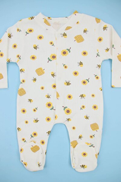 Lindakids Fitilli Kumaş Arı Ve Çiçek Desenli %100 Pamuk Patikli Beyaz Kız Beb...