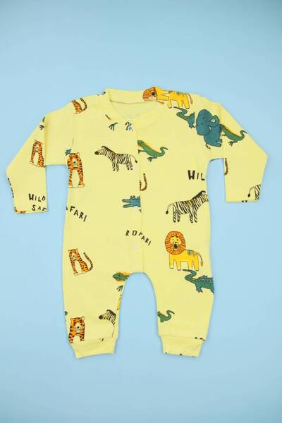 Lindakids Safari Aslan Desenli Sarı %100 Pamuk Manşetli ( Patiksiz) Erkek Beb...