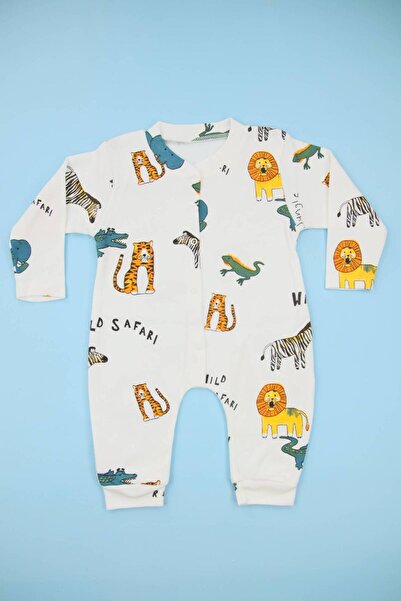 Lindakids Safari Aslan Desenli Ekru %100 Pamuk Manşetli ( Patiksiz) Erkek Beb...