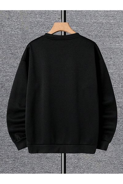 BEETON Black Skull Printed Oversize Sweatshirt - Thick Winter, Crew Neck