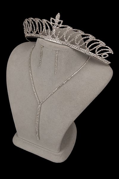 Limelia Elegant Shiny Waterway Crystal Jewelled Evening Dress Necklace Earring Set And Tulip Bridal Crown