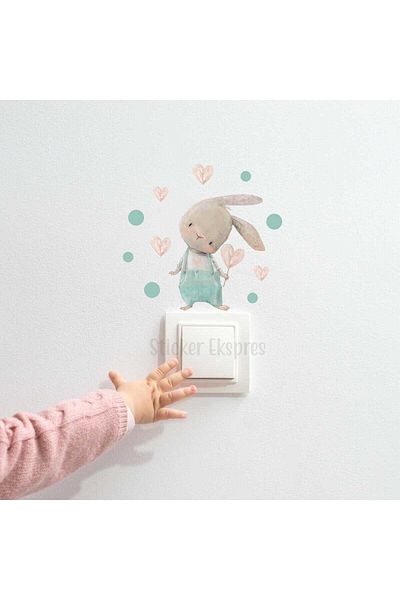 Sticker Ekspres Autocolant pentru priză Rabbit în salopetă verde P5