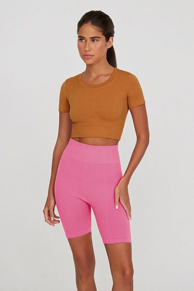 MİSTİRİK Felolin Model Tricotat Ribbed Model Fără Cusături Pantaloni Scurt Roz Candy