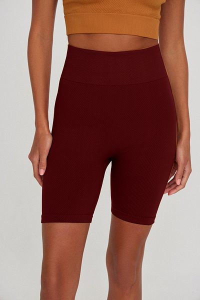 MİSTİRİK Felolin Model Ribbed Knitted Model Seamless Sports Shorts Burgundy Color